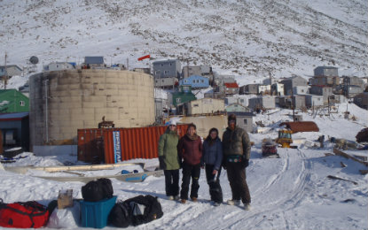 (from left): Sarah Luce, along with dental assistants, and John Christopher Miller, DDS, in the village of Little Diomede.