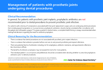 ADA Chair-side guide for the management of patients with prosthetic joints undergoing dental procedures