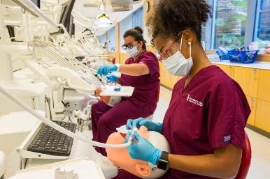 Students in the Department of General Dentistry work in the SIM lab