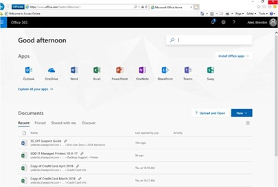 Office 365 Landing Page View Screenshot