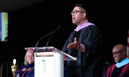 Glenn Canares spoke at the UMB Convocation about how practicing kindness as an educator can make transformative changes in education.