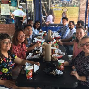 Lab members having dinner at Central BBQ