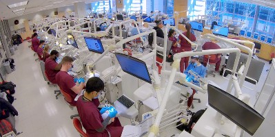 Students working in the dental simulation lab