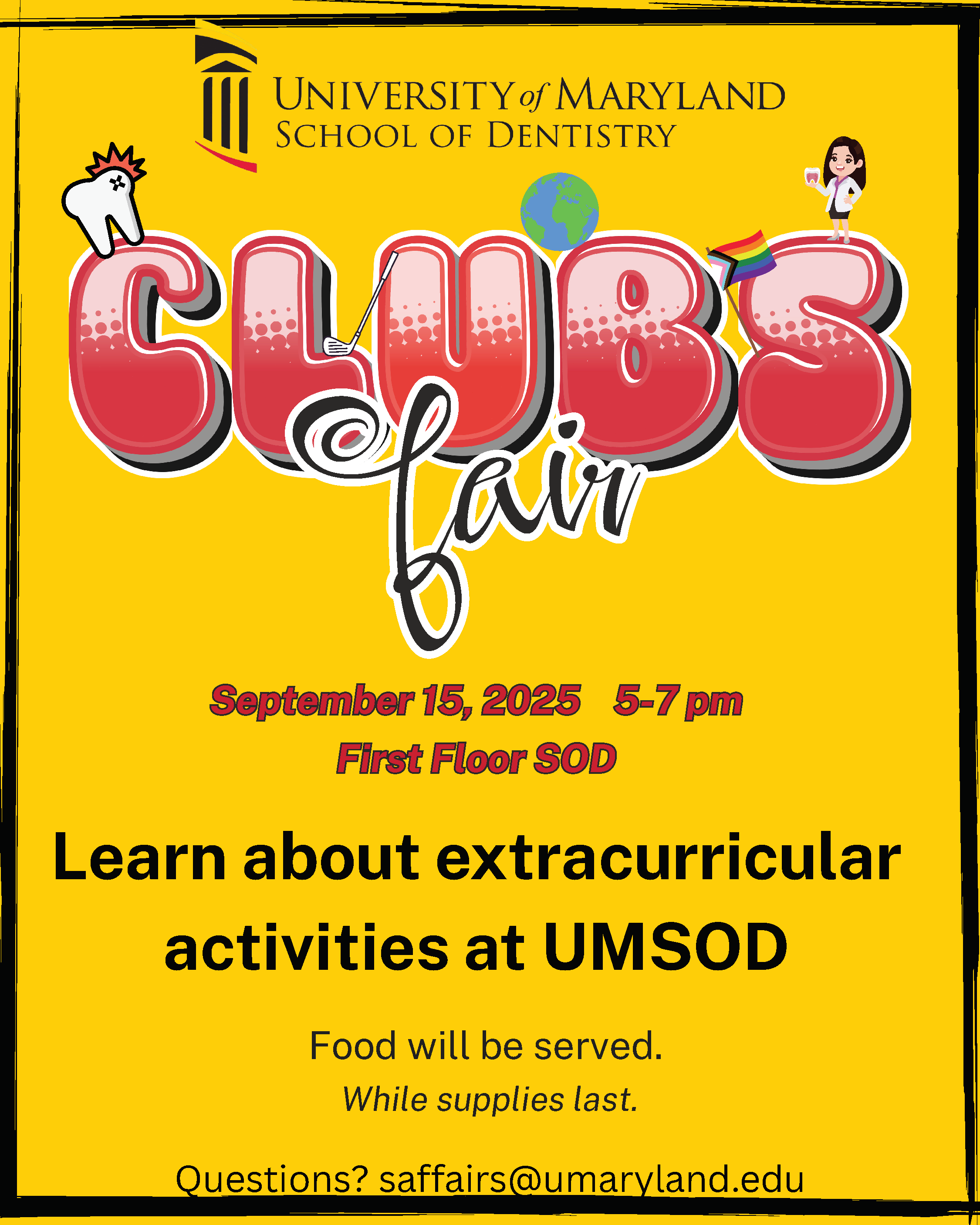 Clubs Fair- September 15, 2025, 5-7 pm, First Floor SOD