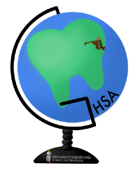 Global Health Student Association logo: a cartoon globe with the letters HSA on it